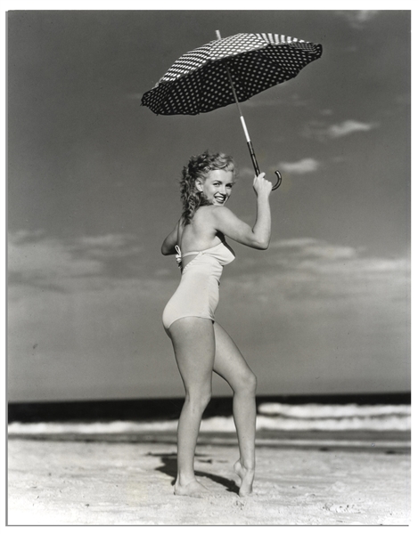 Original 1949 Photograph of Marilyn Monroe Taken by Andre de Dienes -- With de Dienes Backstamp -- Large Format Photo Measures 10.75'' x 13.75''